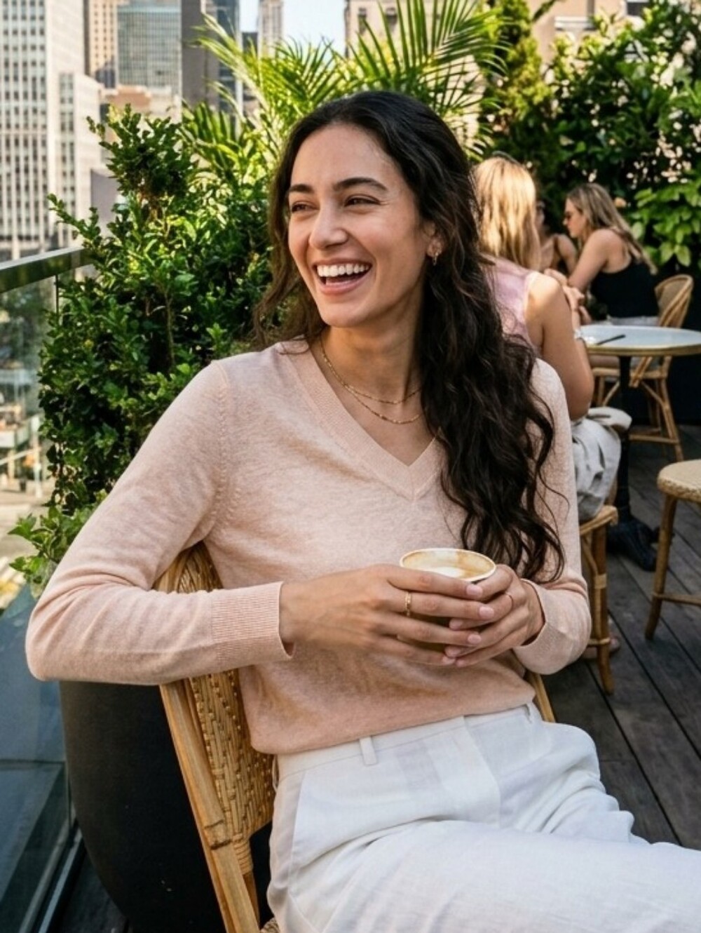 Quince Women’s Minimalist Neutral Cream Organic Cotton V-Neck Sweater Size XS